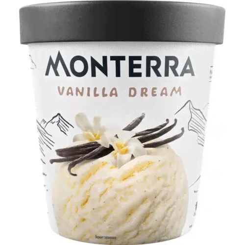 Мороженое MONTERRA Vanilla Dream, пломбир ванильный 14,4%, без змж, картонный стакан, 252г в магазинах Лента