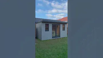 4.5m x 2.5m James Hardie board garden office with Canadian cedar overhang